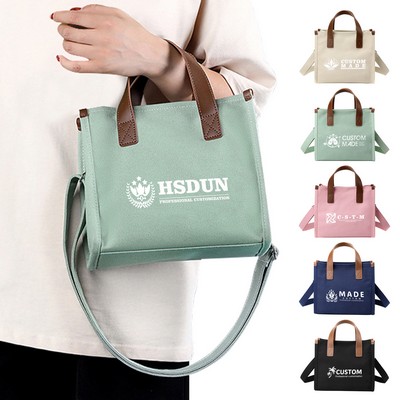 12 OZ Magnetic Buckle Crossbody Canvas Tote Bag With Guesset